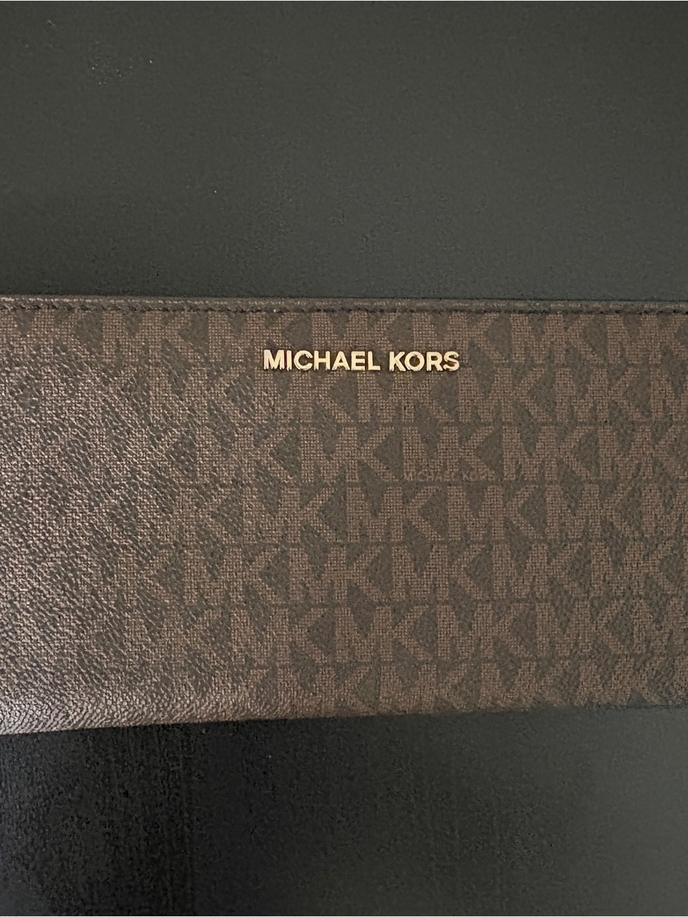 Michael Kors Women’s Brown/Beige Logo Zip Wallet with Credit Card Slots